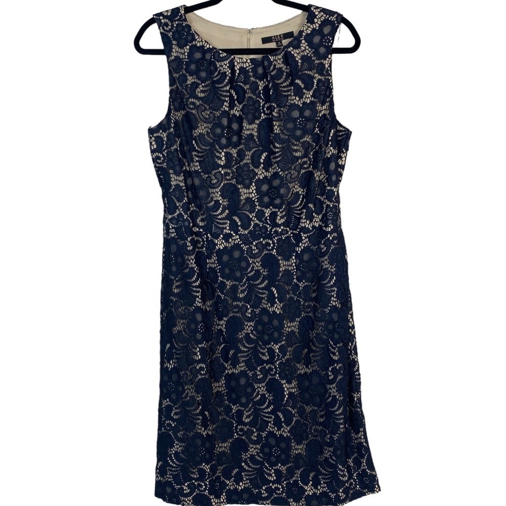 Alex Marie Women’s Navy Lace Sleeveless Dress, Cream Color Lining, EUC, Size 10